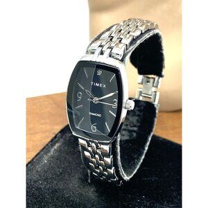 Timex Women's Watch TW2T50000 Quartz Diamond Silver Dial Rectangle Steel 21mm